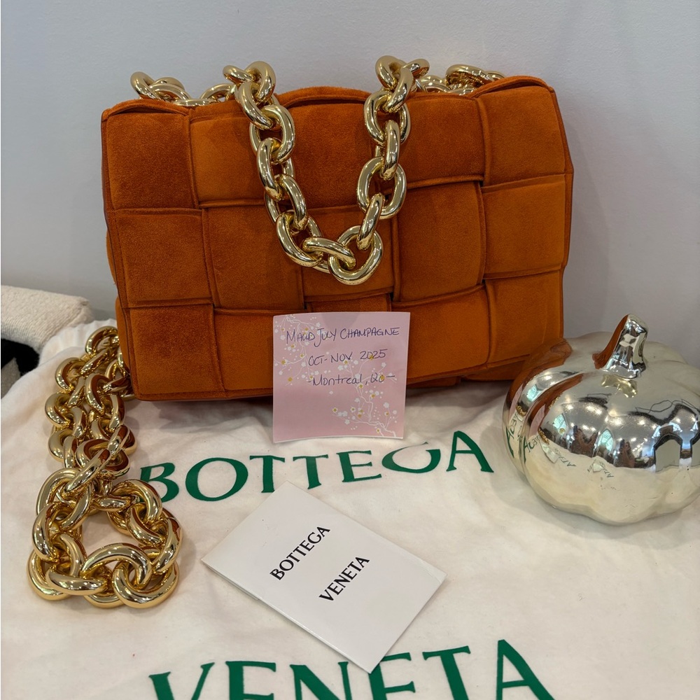 Bottega Veneta Orange Shoulder Bag with Gold Chain